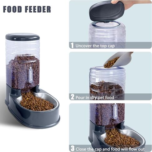 Cats Dogs Automatic Food Feeder and Water Dispenser Set 3.8L with Stainless Steel Bowl in Saudi Arabia