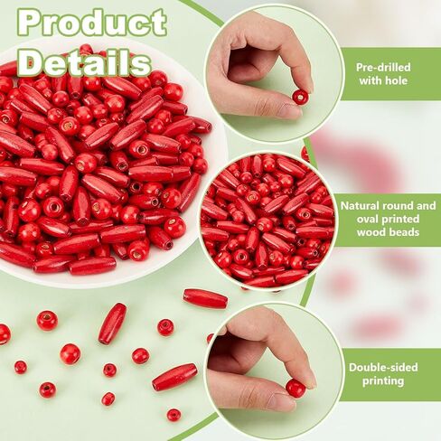 Ph Pandahall 480pcs حبات خشبية خشبية حمراء جولة برميل الخشب حبات كبيرة ثقب خشبي الطبيعية حبة أنبوب طويلة للأساور للفنون Macrame Crafts المجوهر in Saudi Arabia