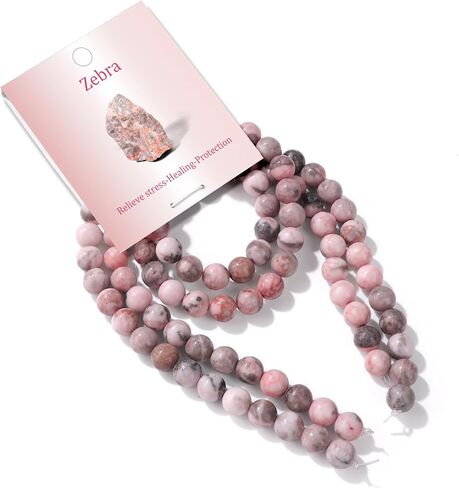 100PCS 8mm Natural Pink Zebra Jasper Beads Gemstone Round Loose Beads for Jewelry Making Chakra Crystal Stone Beads for Bracelets Necklace Earrings Making Supplies (100pcs/Strand) in Saudi Arabia