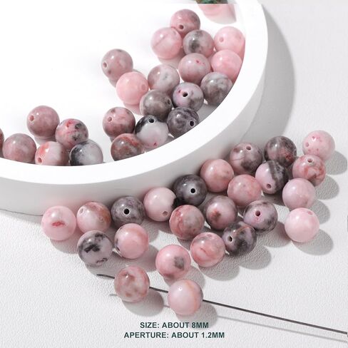 100PCS 8mm Natural Pink Zebra Jasper Beads Gemstone Round Loose Beads for Jewelry Making Chakra Crystal Stone Beads for Bracelets Necklace Earrings Making Supplies (100pcs/Strand) in Saudi Arabia
