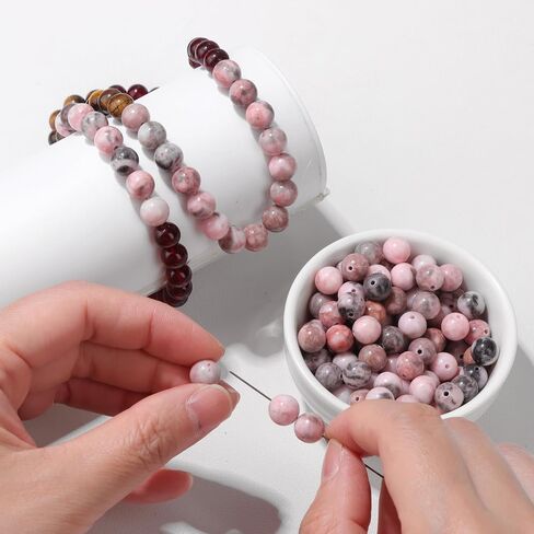 100PCS 8mm Natural Pink Zebra Jasper Beads Gemstone Round Loose Beads for Jewelry Making Chakra Crystal Stone Beads for Bracelets Necklace Earrings Making Supplies (100pcs/Strand) in Saudi Arabia