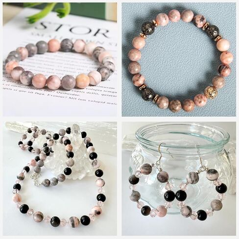 100PCS 8mm Natural Pink Zebra Jasper Beads Gemstone Round Loose Beads for Jewelry Making Chakra Crystal Stone Beads for Bracelets Necklace Earrings Making Supplies (100pcs/Strand) in Saudi Arabia