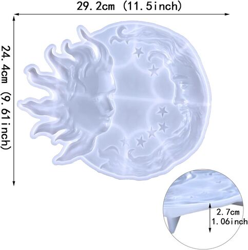 Resin Molds for Sun Moon Face Silicone Casting Molds Decorative Epoxy Resin Molds Crescent for Sun Molds for, 29.2x24.4cm, Clear in Kuwait