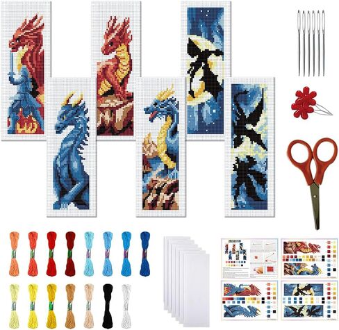 FreeBloss 6 Set Cross Stitch Lockmark Kit Stamped Cross Stitch Kit Dark Dragon Set مع تعليمات للبالغين 8 ''*2.4 '' in Saudi Arabia