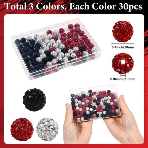 1 صندوق 90pcs 10 مم راينستون جولة الهالوين حبات الديسكو الكرة الماس الأحمر الأسود الأبيض الكريستال اللمعان الطين الطين فاصل لامع حبة فضفاضة لمجوهر in Kuwait