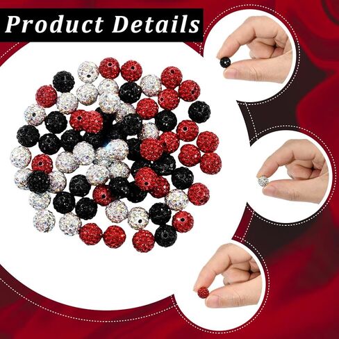 1 صندوق 90pcs 10 مم راينستون جولة الهالوين حبات الديسكو الكرة الماس الأحمر الأسود الأبيض الكريستال اللمعان الطين الطين فاصل لامع حبة فضفاضة لمجوهر in Kuwait