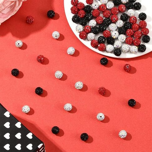 1 صندوق 90pcs 10 مم راينستون جولة الهالوين حبات الديسكو الكرة الماس الأحمر الأسود الأبيض الكريستال اللمعان الطين الطين فاصل لامع حبة فضفاضة لمجوهر in Kuwait