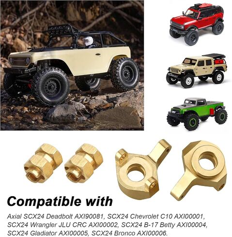 Hobbypark Brass Steering Knuckles Carriers and Brass Extended 7mm Wheel Hex Hubs Adapters for Axial SCX24 Upgrades Parts 1/24 RC Crawler Car (Black-Gold) in Saudi Arabia