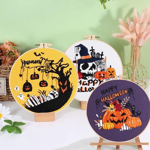 Ohcol 3 Sets Embroidery Kit,Needlepoint Kits for Adults,Needle Point Cross Stitch Kits for Beginners with Washable Pre-Printed Floral Pattern,3 Hoops,Women DIY Hand Crafts in Saudi Arabia