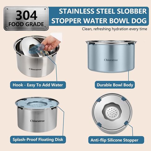 Dog Water Bowl No Spill,5.6L/1.5Gal Large Spill Proof Water Bowl for Dogs,Stainless Steel Slobber Stopper Slow Drinking Dog Bowl Anti Splash Pet Water Dispenser for Messy Drinkers in Saudi Arabia
