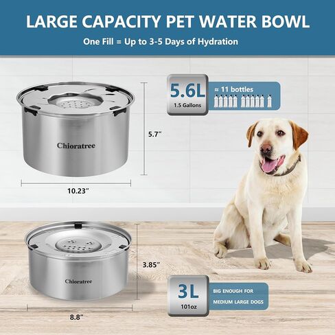 Dog Water Bowl No Spill,5.6L/1.5Gal Large Spill Proof Water Bowl for Dogs,Stainless Steel Slobber Stopper Slow Drinking Dog Bowl Anti Splash Pet Water Dispenser for Messy Drinkers in Saudi Arabia