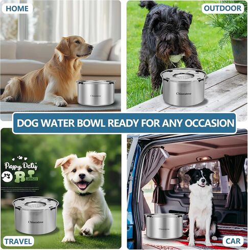Dog Water Bowl No Spill,5.6L/1.5Gal Large Spill Proof Water Bowl for Dogs,Stainless Steel Slobber Stopper Slow Drinking Dog Bowl Anti Splash Pet Water Dispenser for Messy Drinkers in Saudi Arabia