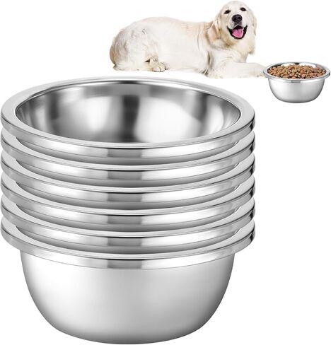 1 Gallon Large Dog Bowl Set of 6, Stainless Steel Metal Water Bowls 128oz High Capacity Heavy Duty Pet Food Bowl for X-Large and Giant Dogs, Easy to Clean in Saudi Arabia