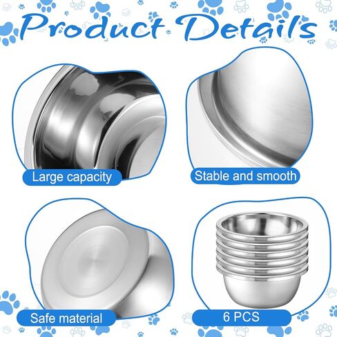 1 Gallon Large Dog Bowl Set of 6, Stainless Steel Metal Water Bowls 128oz High Capacity Heavy Duty Pet Food Bowl for X-Large and Giant Dogs, Easy to Clean in Saudi Arabia