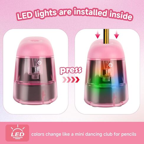 تشرف قلم رصاص كهربائي يعمل بالبطارية مع مصباح LED-مضيعة قلم رصاص مضغوط ومحمولة للمنزل أو المدرسة أو المكتب (الوردي) in Kuwait