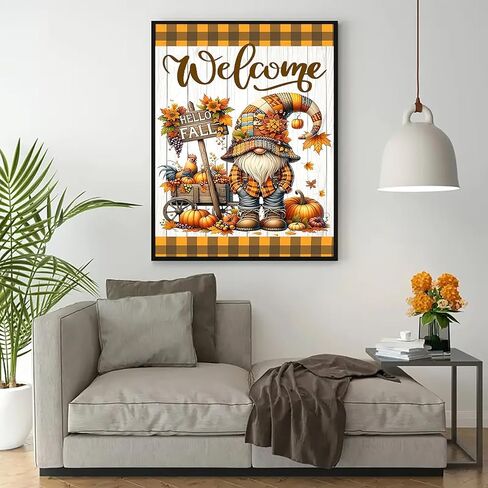 Hello Fall Gnome Pumpkin Diamond Art Kits للبالغين ، مجموعات الطلاء من الماس 5D للمبتدئين البالغين ، DIY كامل الحفر الماس DIAMOND DOT PANES GEM MET CITS للبالغين ، ديكور الجدار المنزلي 11.8x15.7 بوصة in Kuwait