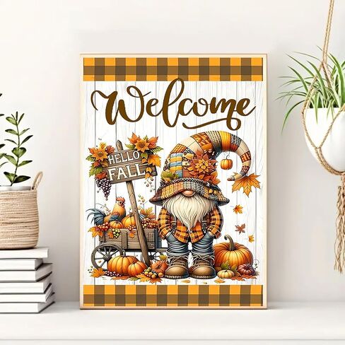 Hello Fall Gnome Pumpkin Diamond Art Kits للبالغين ، مجموعات الطلاء من الماس 5D للمبتدئين البالغين ، DIY كامل الحفر الماس DIAMOND DOT PANES GEM MET CITS للبالغين ، ديكور الجدار المنزلي 11.8x15.7 بوصة in Kuwait