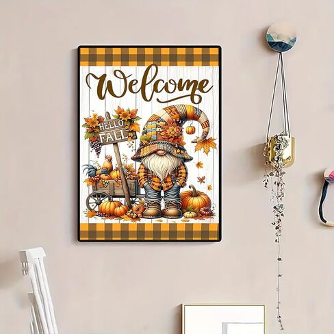 Hello Fall Gnome Pumpkin Diamond Art Kits للبالغين ، مجموعات الطلاء من الماس 5D للمبتدئين البالغين ، DIY كامل الحفر الماس DIAMOND DOT PANES GEM MET CITS للبالغين ، ديكور الجدار المنزلي 11.8x15.7 بوصة in Kuwait