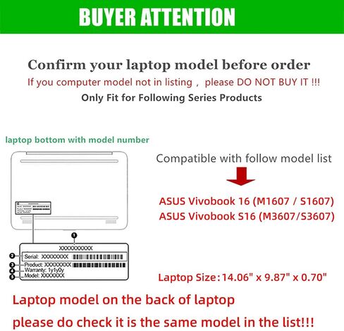 غطاء حالة الكمبيوتر المحمول لـ ASUS Vivobook 16 (X1607/M1607) و Vivobook S16 (S3607/M3607) 16inch [غير متوافق مع أي نموذج آخر]. in Kuwait
