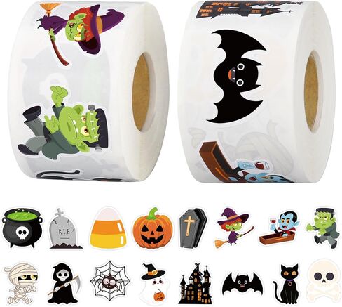 1200 Pcs Halloween Stickers Roll Cute Ghost Pumpkin Bat Sticker 1.5 Inch Halloween Seal Label Stickers 16 Designs Self Adhesive Decals Sticker for Halloweens Party Decorations in Saudi Arabia