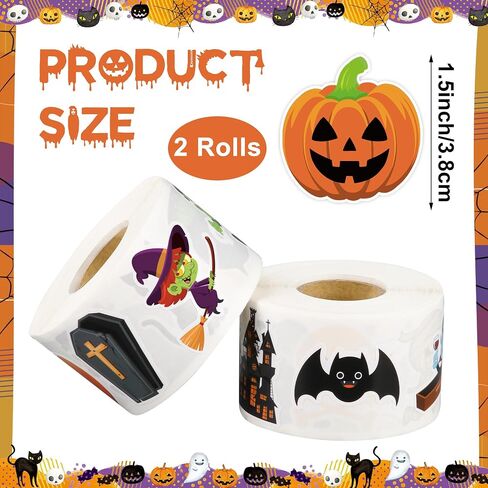 1200 Pcs Halloween Stickers Roll Cute Ghost Pumpkin Bat Sticker 1.5 Inch Halloween Seal Label Stickers 16 Designs Self Adhesive Decals Sticker for Halloweens Party Decorations in Saudi Arabia