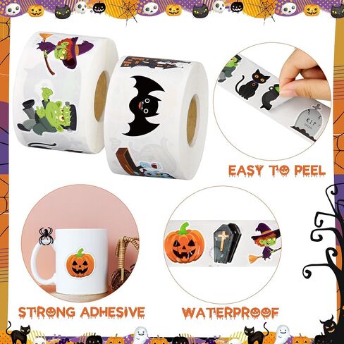 1200 Pcs Halloween Stickers Roll Cute Ghost Pumpkin Bat Sticker 1.5 Inch Halloween Seal Label Stickers 16 Designs Self Adhesive Decals Sticker for Halloweens Party Decorations in Saudi Arabia