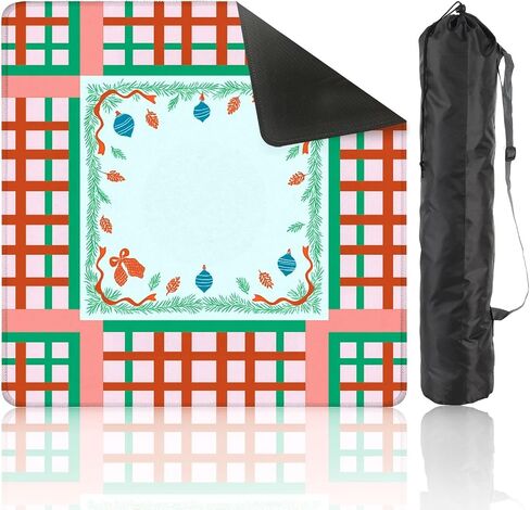 Mahjong Mat 31.5" x 31.5" Festive Christmas Ornaments Bells Ribbons Red Green Pink Non-Slip Noise Reduction Mahjong Tiles Table Cover for Dominoes Poker Card Board and Tile Games in Kuwait