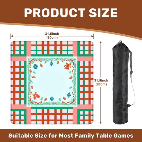 Mahjong Mat 31.5" x 31.5" Festive Christmas Ornaments Bells Ribbons Red Green Pink Non-Slip Noise Reduction Mahjong Tiles Table Cover for Dominoes Poker Card Board and Tile Games in Kuwait
