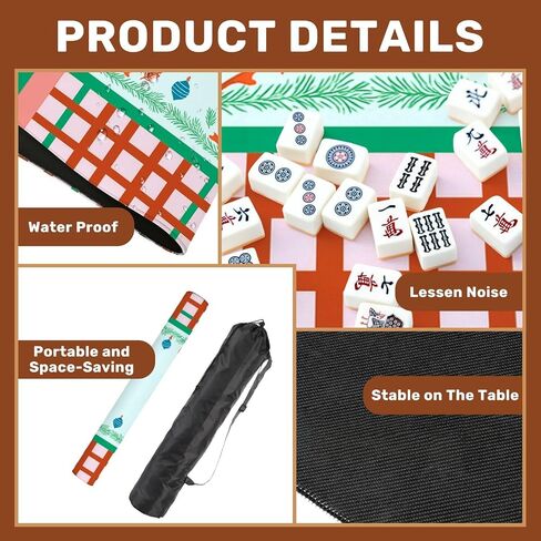 Mahjong Mat 31.5" x 31.5" Festive Christmas Ornaments Bells Ribbons Red Green Pink Non-Slip Noise Reduction Mahjong Tiles Table Cover for Dominoes Poker Card Board and Tile Games in Kuwait