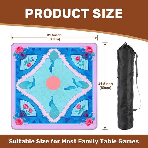 Mahjong Mat 31.5" x 31.5" Festive Christmas Ornaments Bells Ribbons Red Green Pink Non-Slip Noise Reduction Mahjong Tiles Table Cover for Dominoes Poker Card Board and Tile Games in Kuwait