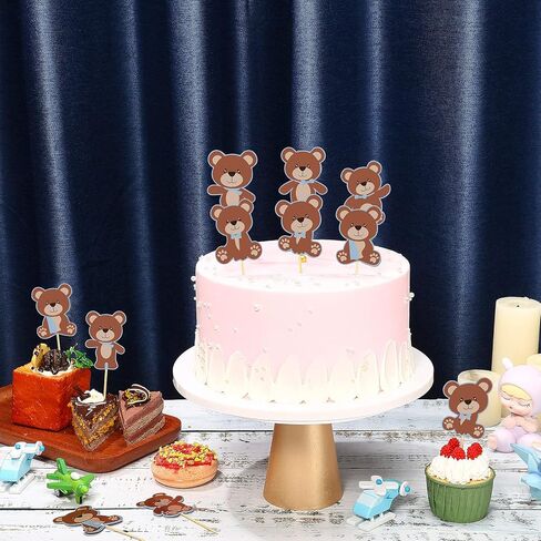 Chinco 48 Pieces Bear Cupcake Cake Toppers Blue Bear Themed Baby Shower Decorations Supplies for Boy Baby Shower Birthday Party Decorations Supplies in Saudi Arabia