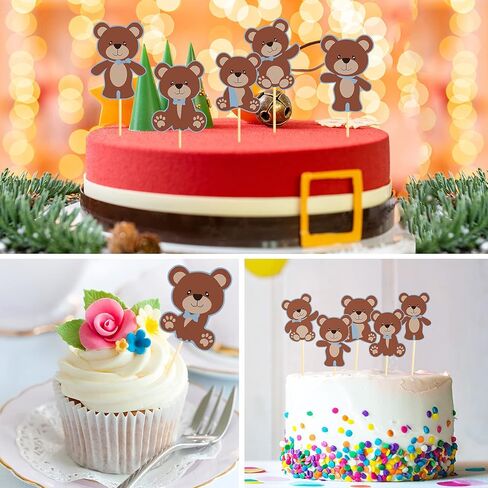 Chinco 48 Pieces Bear Cupcake Cake Toppers Blue Bear Themed Baby Shower Decorations Supplies for Boy Baby Shower Birthday Party Decorations Supplies in Saudi Arabia