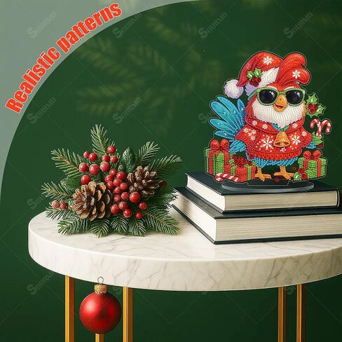 Sourmo Tabletop Diamond Art Paint Ornament Christmas ، Diy Desktop Diamond Diamonds Painting Kit للبالغين ، اللوحة الفنية الكريستالية على الحامل (الكاردينال) in Kuwait