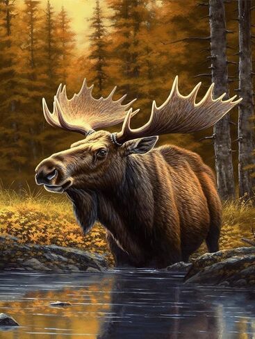 Generic Wildlife Moose in Forest Rustic Wild Animal Artwork Elk Deer Fall Funny Farmhouse （1） 5D Adult Diamond Art,DIY Diamond Art Painting Kits for Decor canvas 15.7x11.7inch/30x40cm, clear in Saudi Arabia