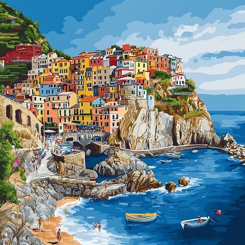 Cinque Terre Italy 5D Diamond Art Painting Full Square Dired Diamond Art Painting by Number Kits for البالغين ، غرزة Mosaic Cross for Decor Decor 14x14in (2) in Saudi Arabia