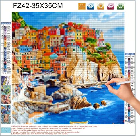 Cinque Terre Italy 5D Diamond Art Painting Full Square Dired Diamond Art Painting by Number Kits for البالغين ، غرزة Mosaic Cross for Decor Decor 14x14in (2) in Saudi Arabia