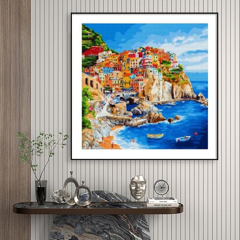 Cinque Terre Italy 5D Diamond Art Painting Full Square Dired Diamond Art Painting by Number Kits for البالغين ، غرزة Mosaic Cross for Decor Decor 14x14in (2) in Saudi Arabia