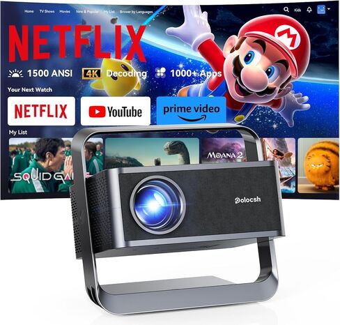 Smart Projector 1080p 4K دعم مع WiFi 6 و 2-Way Bluetooth 1500ansi Auto Keystone Focus Mini Projectors Home Theater Movie Outdoor Portable Projector (Black) in Kuwait