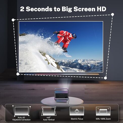 Smart Projector 1080p 4K دعم مع WiFi 6 و 2-Way Bluetooth 1500ansi Auto Keystone Focus Mini Projectors Home Theater Movie Outdoor Portable Projector (Black) in Kuwait