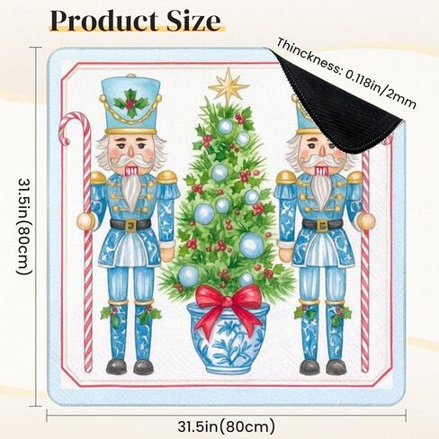 Mahjong Mat for Table Christmas Nutcracker Soldiers Festive Tree Candy Canes Blue Red Tones 31.5 "× 31.5" in Kuwait