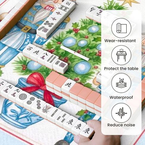 Mahjong Mat for Table Christmas Nutcracker Soldiers Festive Tree Candy Canes Blue Red Tones 31.5 "× 31.5" in Kuwait
