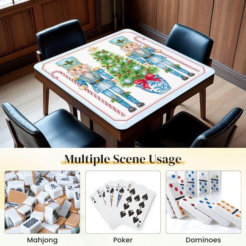 Mahjong Mat for Table Christmas Nutcracker Soldiers Festive Tree Candy Canes Blue Red Tones 31.5 "× 31.5" in Kuwait