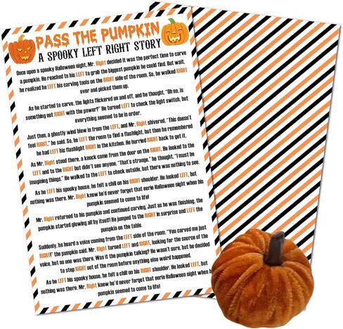 Pass the Pumpkin - 5 '× 7' 'بطاقات لعبة الهالوين - قصة يمين يمين عصبي - بطاقات 2 مع لعبة قرع واحدة - ألعاب الحفلات والأنشطة في الفصل الدراسي للبالغين للمراهقين - A02 A02 in Kuwait