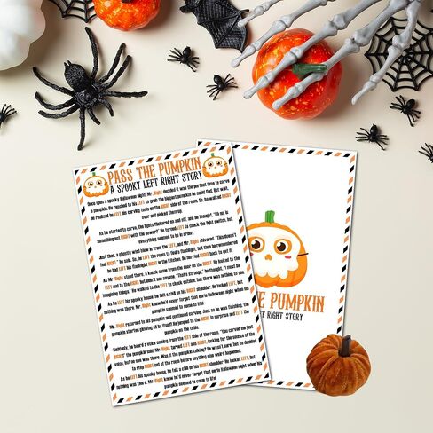 Pass the Pumpkin - 5 '× 7' 'بطاقات لعبة الهالوين - قصة يمين يمين عصبي - بطاقات 2 مع لعبة قرع واحدة - ألعاب الحفلات والأنشطة في الفصل الدراسي للبالغين للمراهقين - A02 A02 in Kuwait