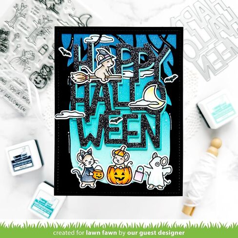 Lawn Fawn Halloween Mice, 4"x6" Clear Stamp Set, Coordinating Dies, Coloring Stencil (Bundle of 3 Items) in Saudi Arabia