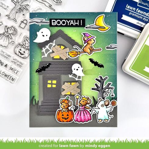 Lawn Fawn Halloween Mice, 4"x6" Clear Stamp Set, Coordinating Dies, Coloring Stencil (Bundle of 3 Items) in Saudi Arabia