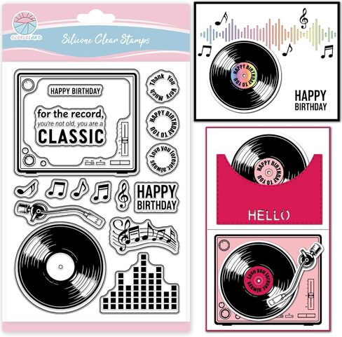 GLOBLELAND Vintage Music Notes Clear Stamps for Cards Making and Journaling Retro Music Records Transparent Stamp Happy Birthday Silicone Stamps Seal for DIY Scrapbooking Embossing Photo Album Decor in Saudi Arabia