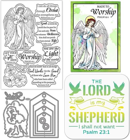 Globleland Angel Angel Bible Text Clear Silicone Stamp Metal Lily Labeling Label Cuts Die Die Dove of Peace Pareing Paint Craft Stencils for Cards Making Scrapbooking Craft Diy in Kuwait