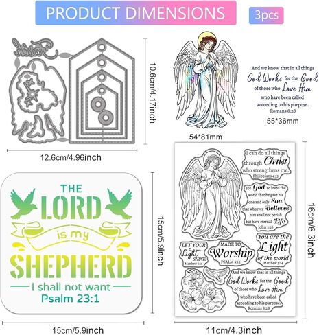 Globleland Angel Angel Bible Text Clear Silicone Stamp Metal Lily Labeling Label Cuts Die Die Dove of Peace Pareing Paint Craft Stencils for Cards Making Scrapbooking Craft Diy in Kuwait
