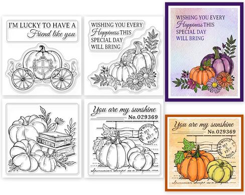 GLOBLELAND 4Pcs Autumn Pumpkin Mini Clear Stamps for DIY Scrapbooking Thanksgiving Pumpkin Corner Mini Silicone Stamp Seals Transparent Stamps for Cards Making Photo Album Journal Home Decoration in Saudi Arabia